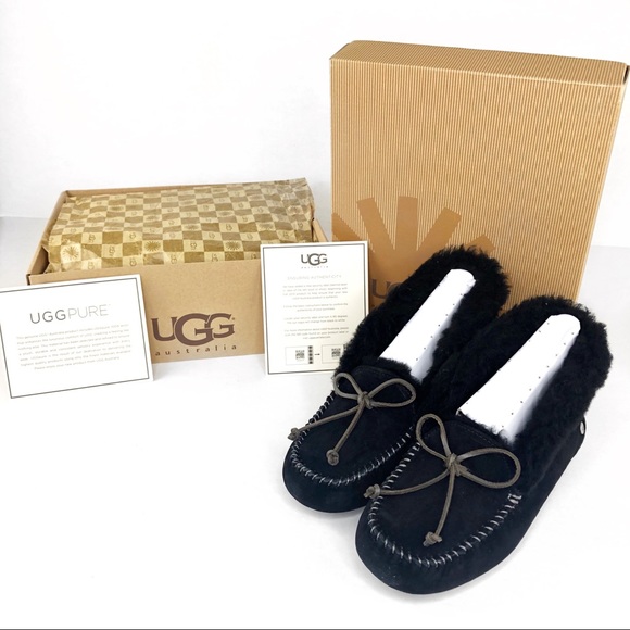 UGG Shoes - ❎SOLD UGG Alena Moccasin Black Slippers Sheepskin